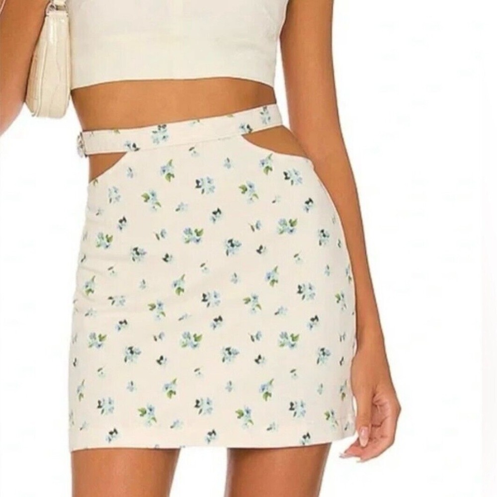 weworewhat‎ cut out mini skirt ivory watercolor ditsy blue floral women small